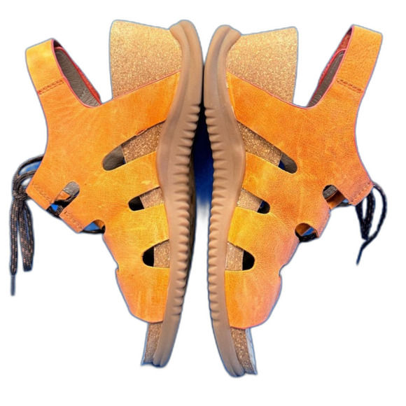 Bionica wedge orange leather sandals brown lace up  closure size 9.5 - Picture 5 of 14